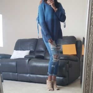 VENUS lace up cold shoulder sweater new no tag